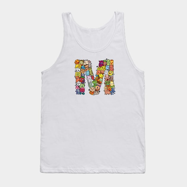 Alphabet Monster Doodle Letter M Monogram Tank Top by Irene Koh Studio